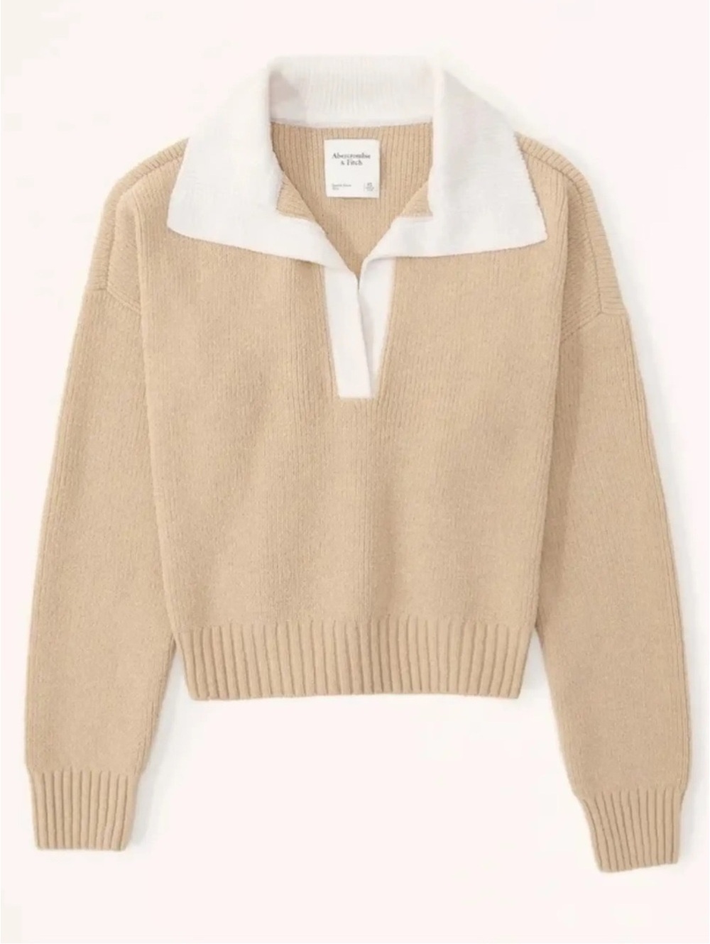 Abercrombie & Fitch Notch Neck Collared Sweater Camel Tan XS
